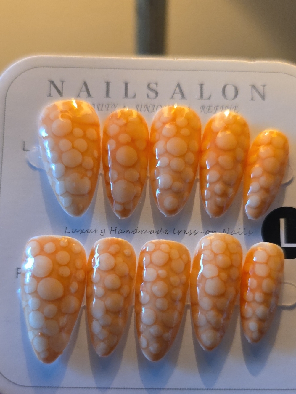Orange Bubble Handmade Press-On Nails - Size Large